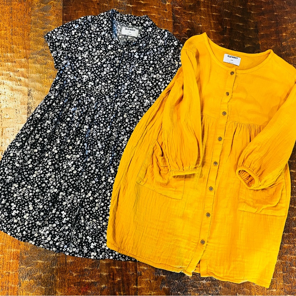 Girls Dress Set- Mustard Yellow & Black Dainty Floral